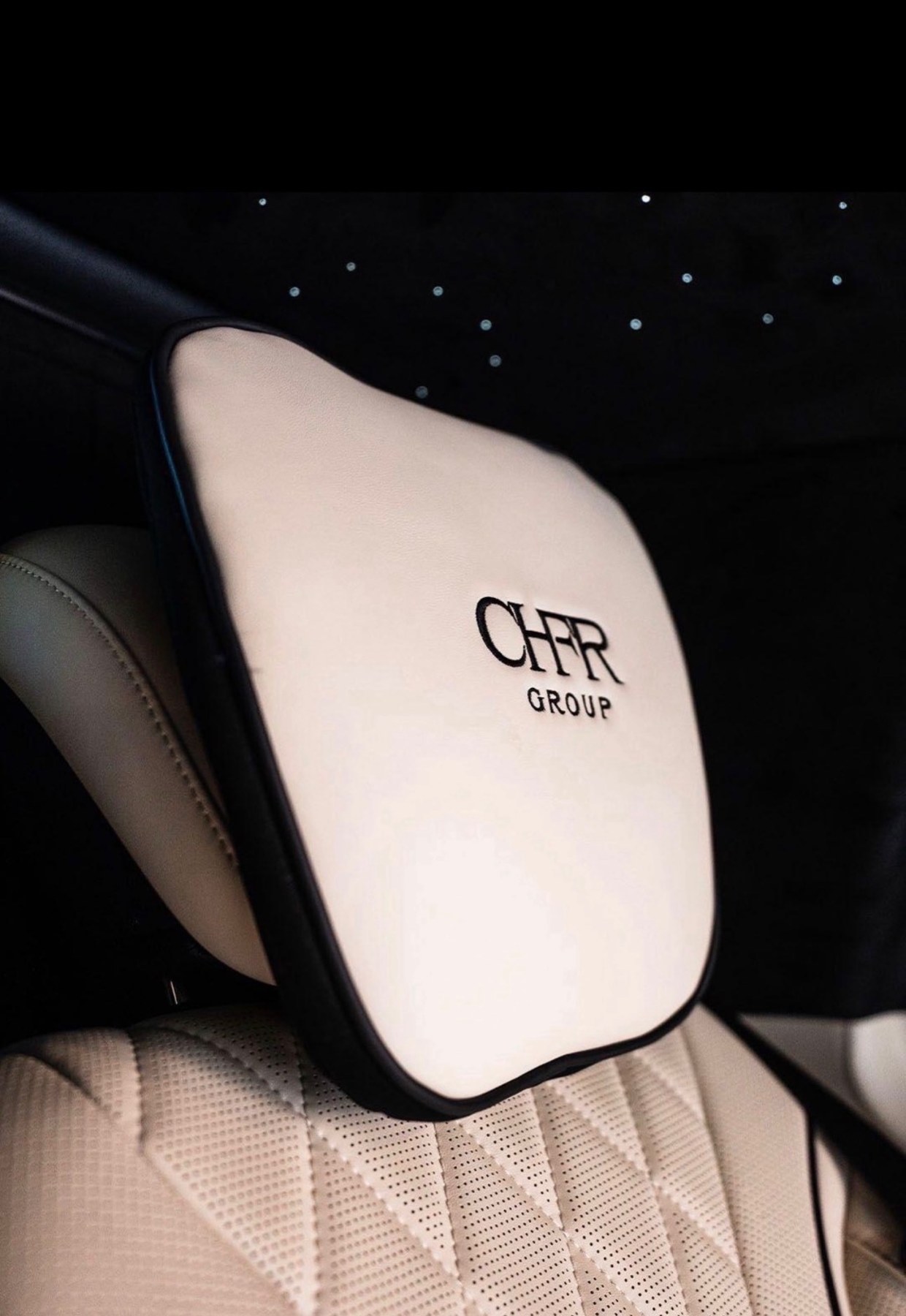 CHFR branded headrest and quilted leather upholstery