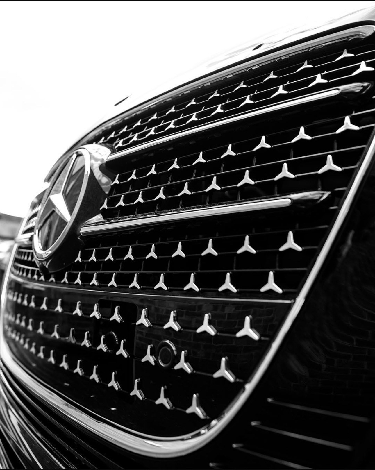Close-up of the Mercedes grille